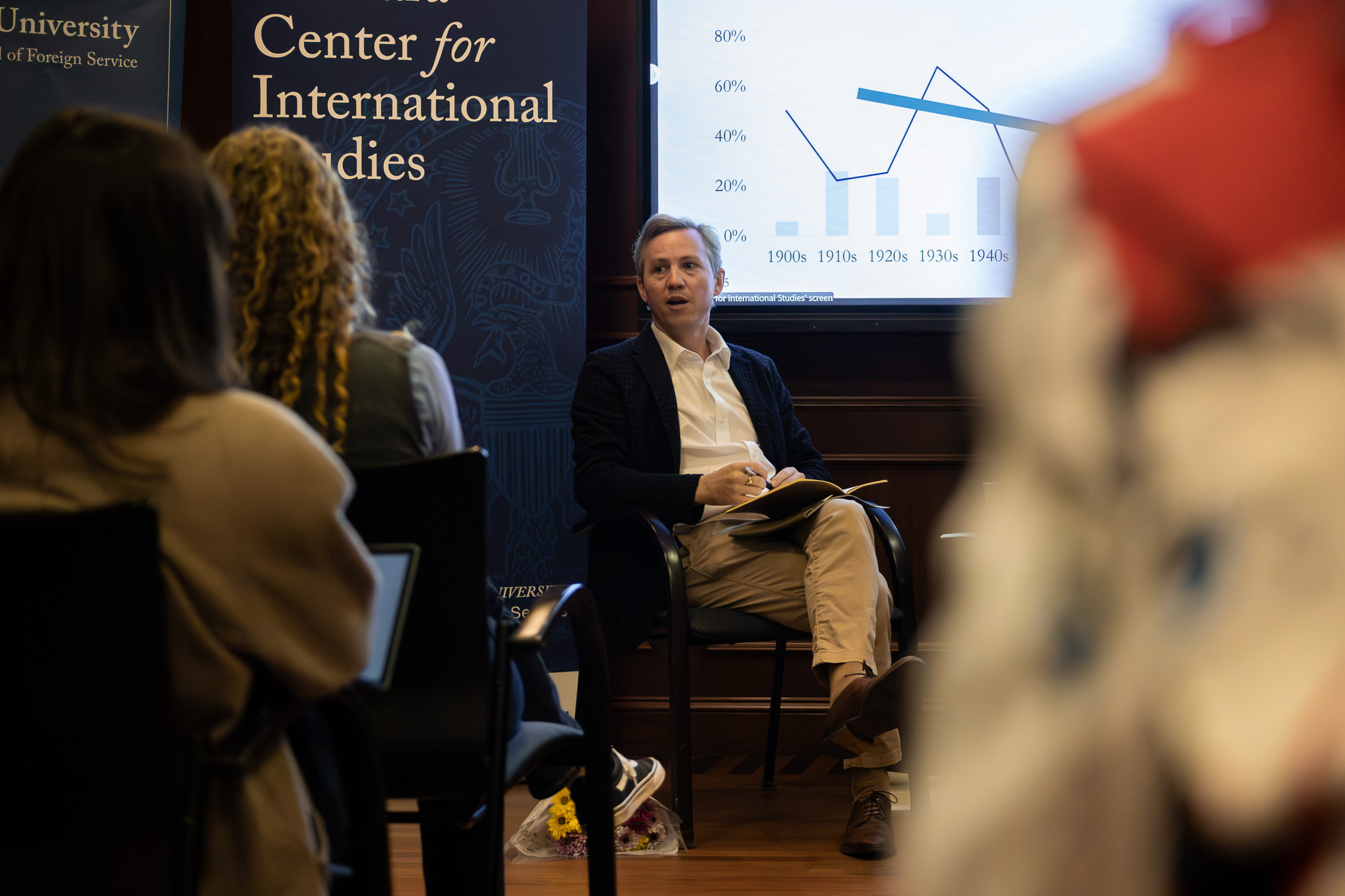 Killian Clark is sitting during the event